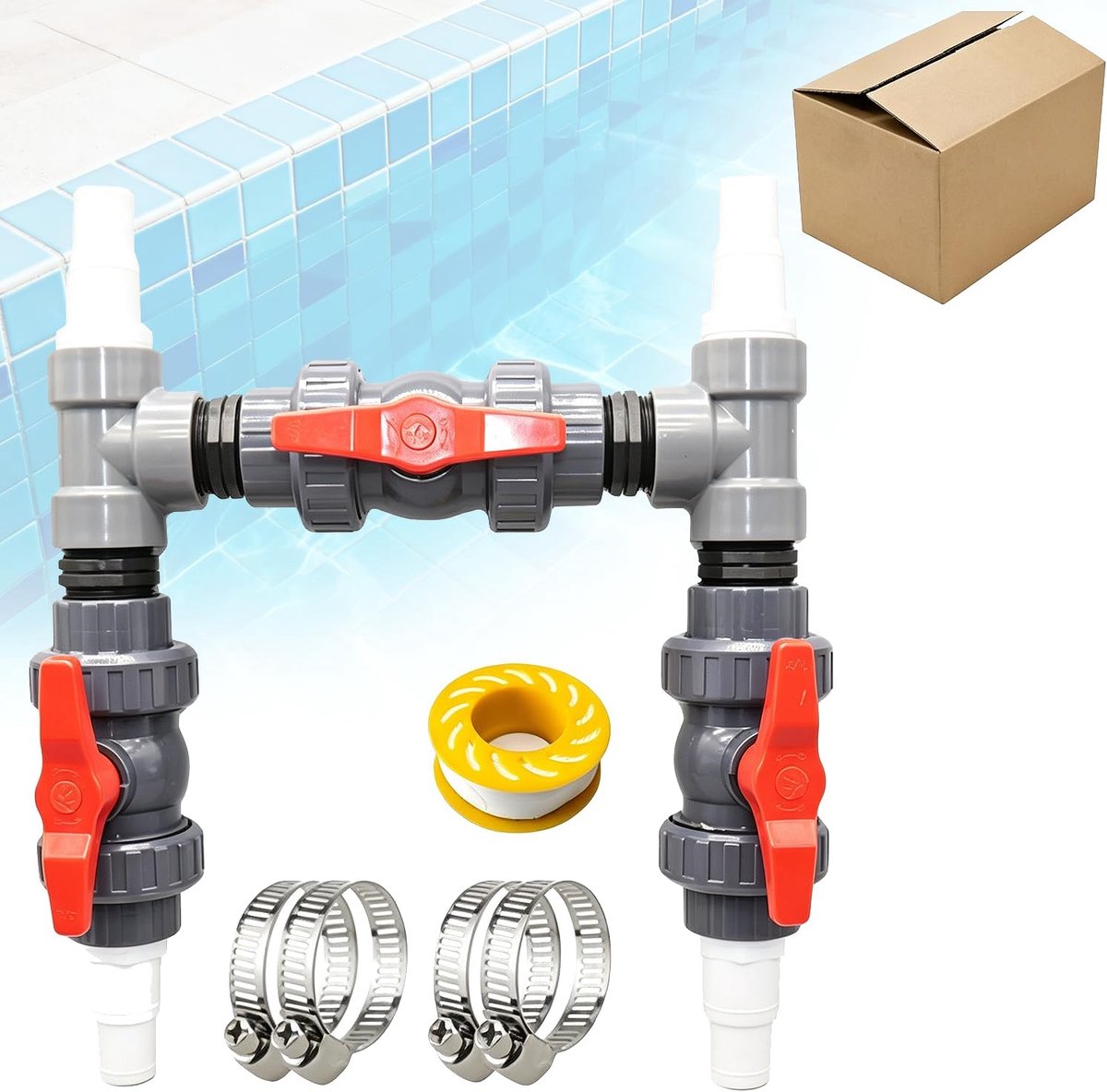 Zwembadset, diameter 50 mm, warmtepomp, zwembadaansluitset met 32/38 mm slangen en adapters, waterstroomregeling, zwembad, zonneverwarming, zonne-installaties