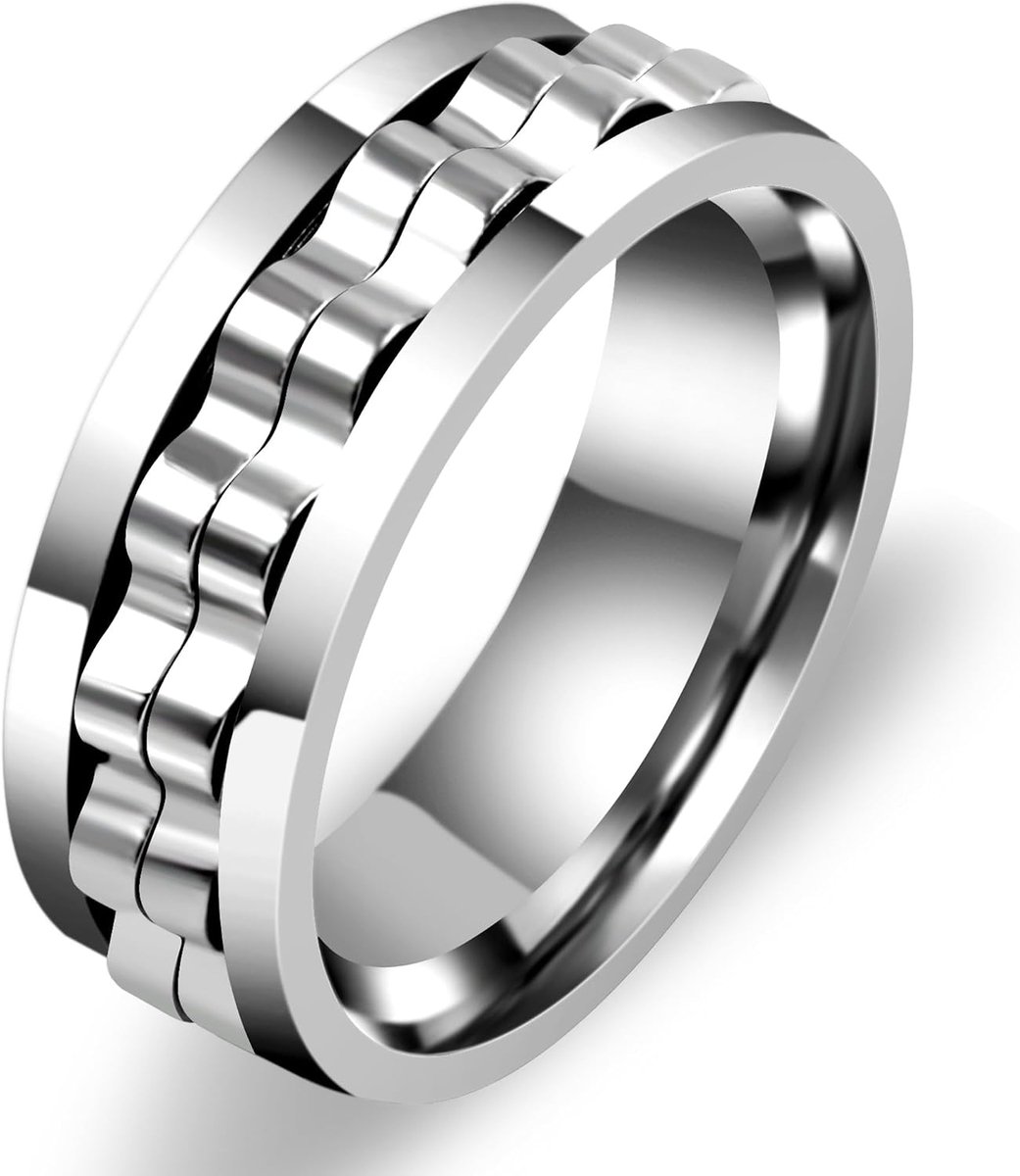 Comfortabele titanium stalen draaiende ring, golfontwerp angstverlichtingsring voor dagelijks gebruik, YA4403