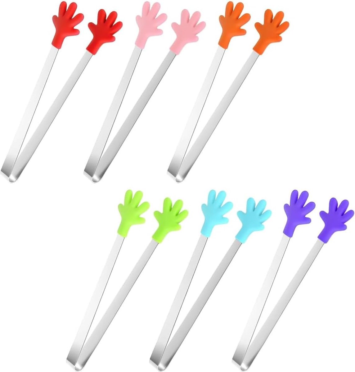 6 stuks mini-suikerklemmen van roestvrij staal met siliconen handgrepen, voedselklemmen voor kinderen, ideaal voor snoepbar, buffet, vingervoedsel, feestjes en barbecue (12,5 cm)