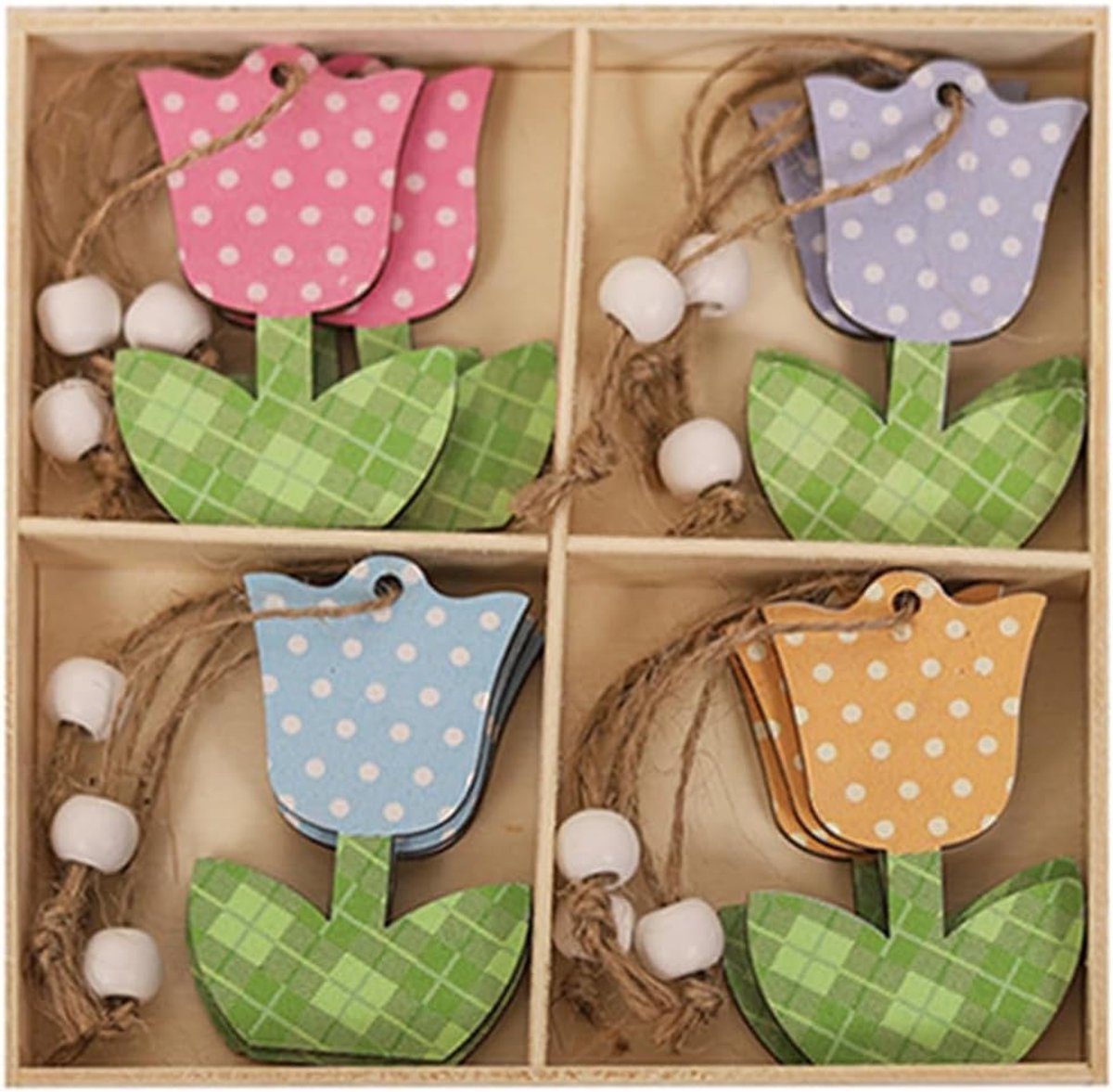 Hangende Tulp Ornamenten Houten Cartoon Tulp Hanger Woondecoratie Houten Tulp Hangende Decoratie Levendige Houten Bloem Ornamenten voor Feesten