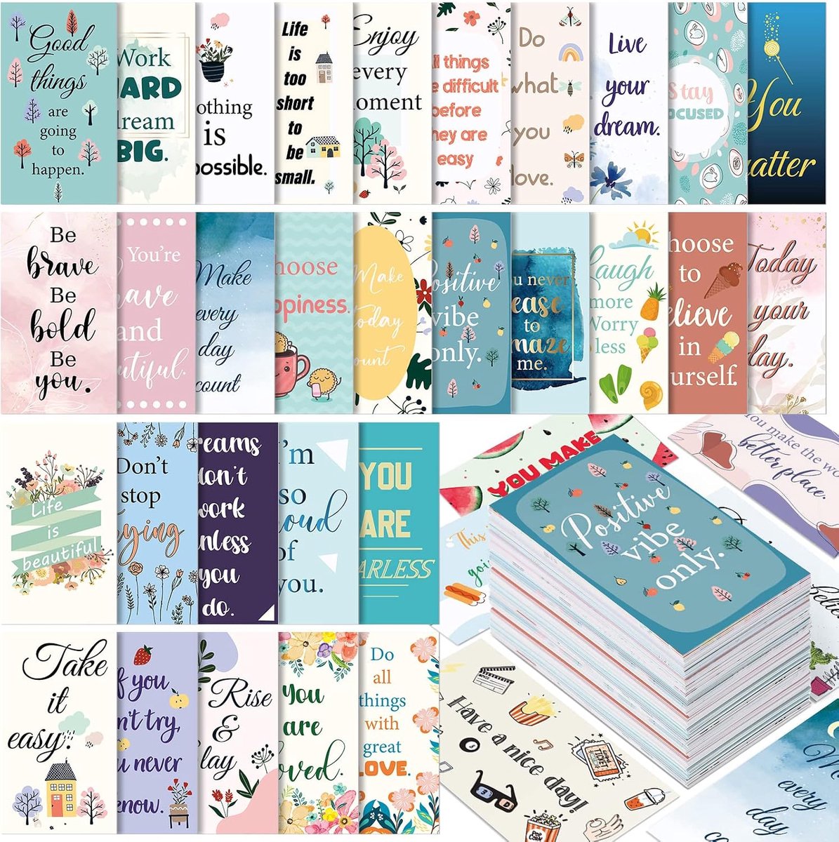 300 motiverende kaarten, inspirerende kaarten, positieve bevestigingskaarten, kleine mini-aanmoedigingskaarten voor vrouwen, studenten, meisjes, tieners (bloemstijl)