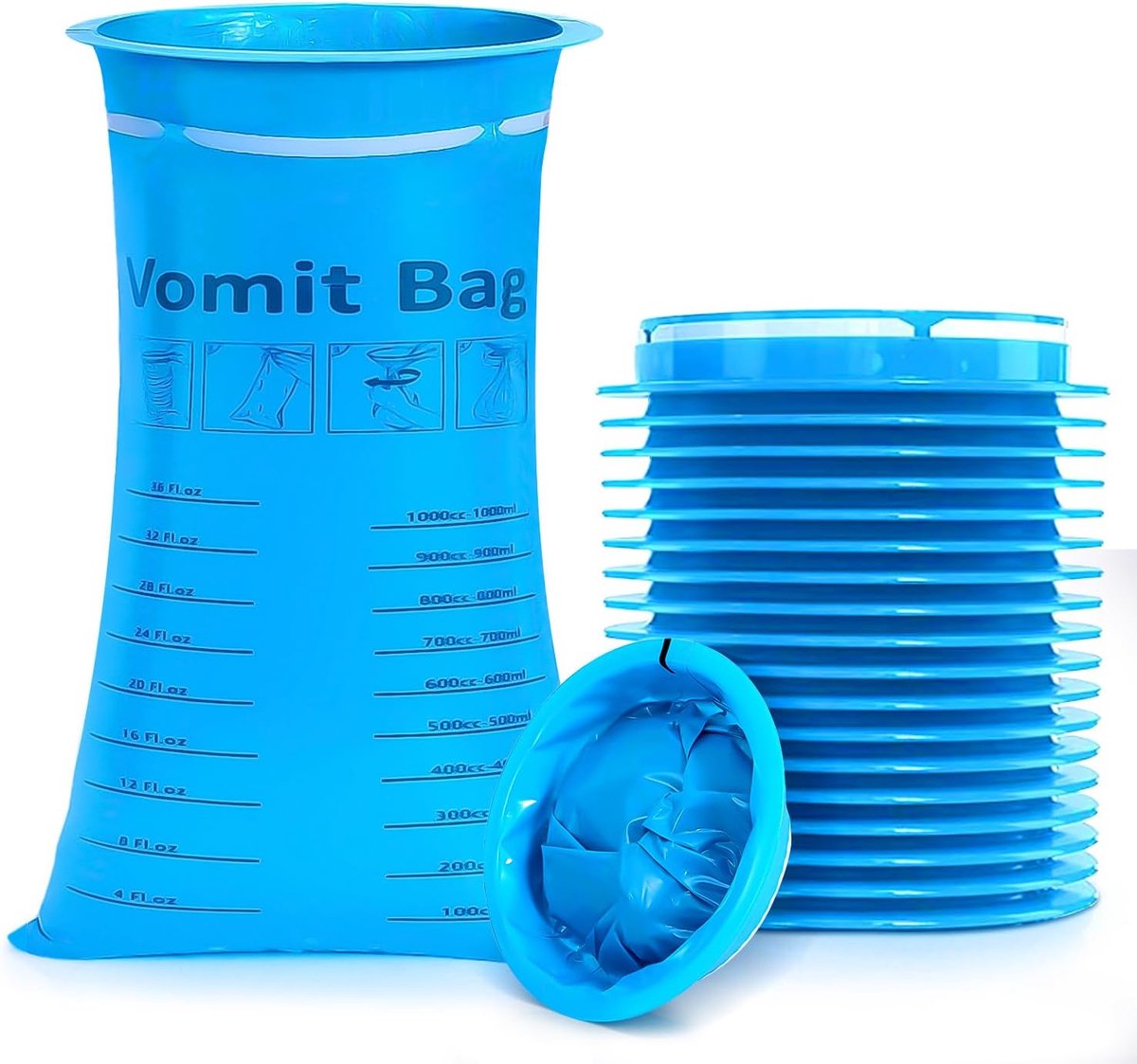 Wegwerpzakken, 36 stuks, 1000 ml, wegwerpzakken van Emesis met hoge dichtheid, voor kinderen en volwassenen, reistas voor auto, bus, vliegtuigen, kinetose