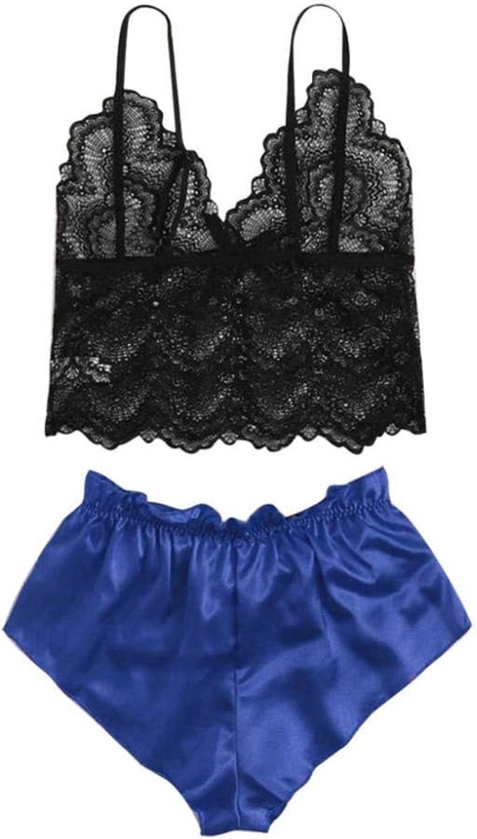 Nachtkleding kant lingerie sexy jurk met string voor damesDames Sexy Ondergoed Satijnen Pyjama Jarretel Sleepcoat Shorts Lingerie Set Porno sexy lingerie bodysuit