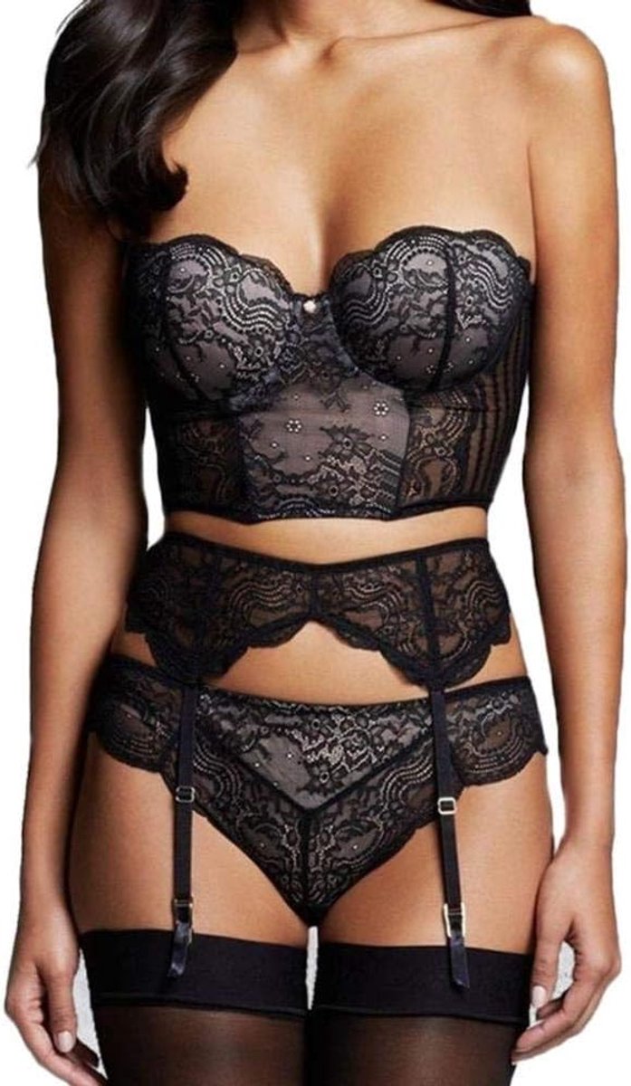 Kleding Dames Sexy Kanten Lingerie Bh + Kousenband + Slips Porno Temptation Ondergoed Dames Set
