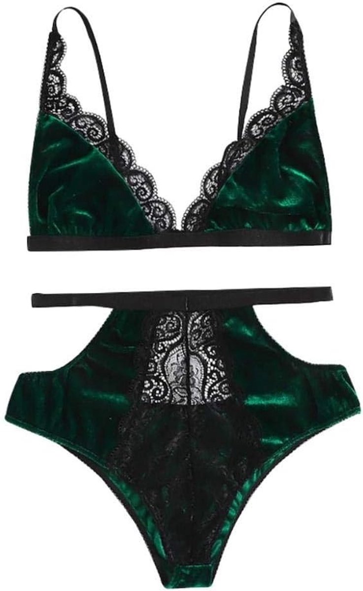 Kimono voor dames kanten robe transparant nachtkleding ochtendjas badjas lingeriesetVrouwen Sexy Bh Set Kanten Beha G-string Panty Ondergoed Nachtkleding Sexy Beha Bra-Green_XL