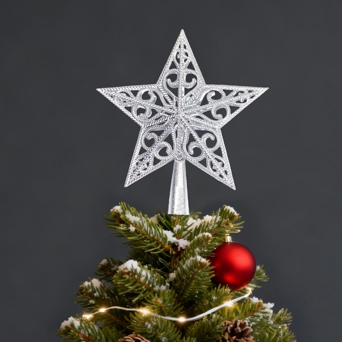 Ster zilver, boomtop kerst kerstboomtop decoratie kerstdecoratie, ster voor kerstboom dennenboom top, kunststof kerst toppen ster decoratie