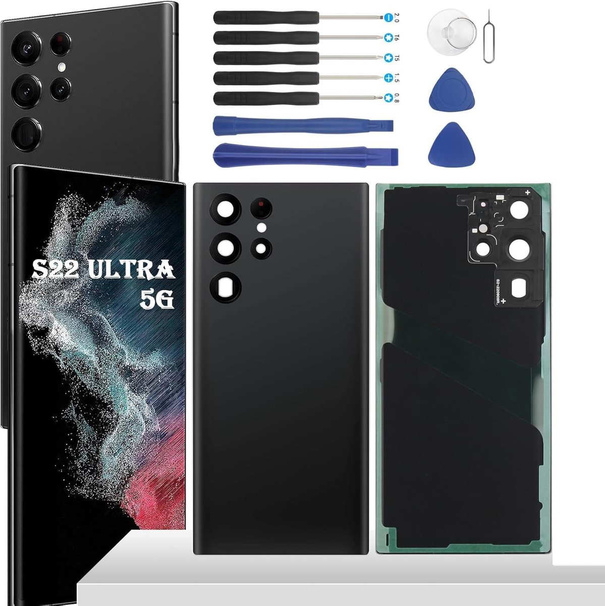 6,8 inch Batterijdeksel voor Samsung Galaxy S22 Ultra 5G Batterij Deur Back Cover voor Samsung Galaxy S22 Ultra 5G SM-S908B, vervangende backcover Accudeksel +installatiegereedschap