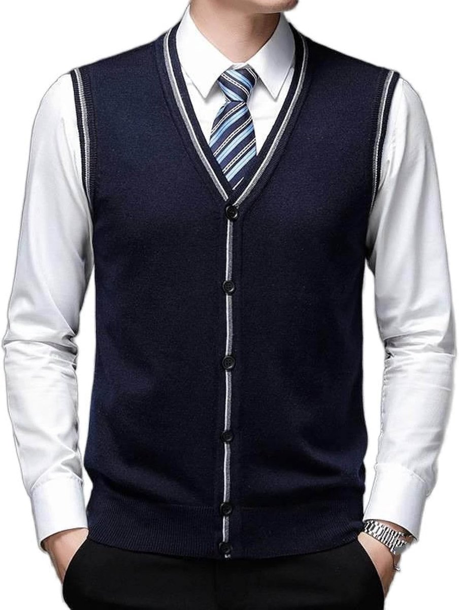 Vest Met V-Hals, Gebreid Vest, Herfst En Winter Klassiek Vest Trend Casual Heren Kasjmier Gemengd Vest, Heren Gebreide Trui Vest Tanktops, Marineblauw, S