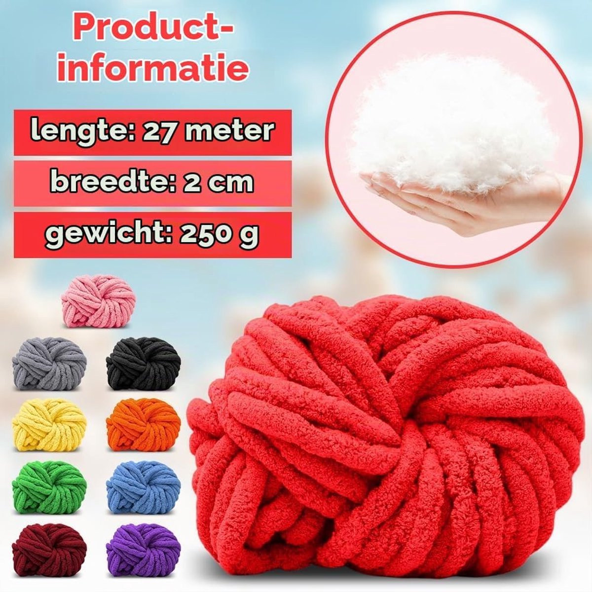 Wollen draad garen, rood, volumineuze arm breiwol, grof gebreid wollen garen voor haken, deken, huisdier nest, decoratief kussen