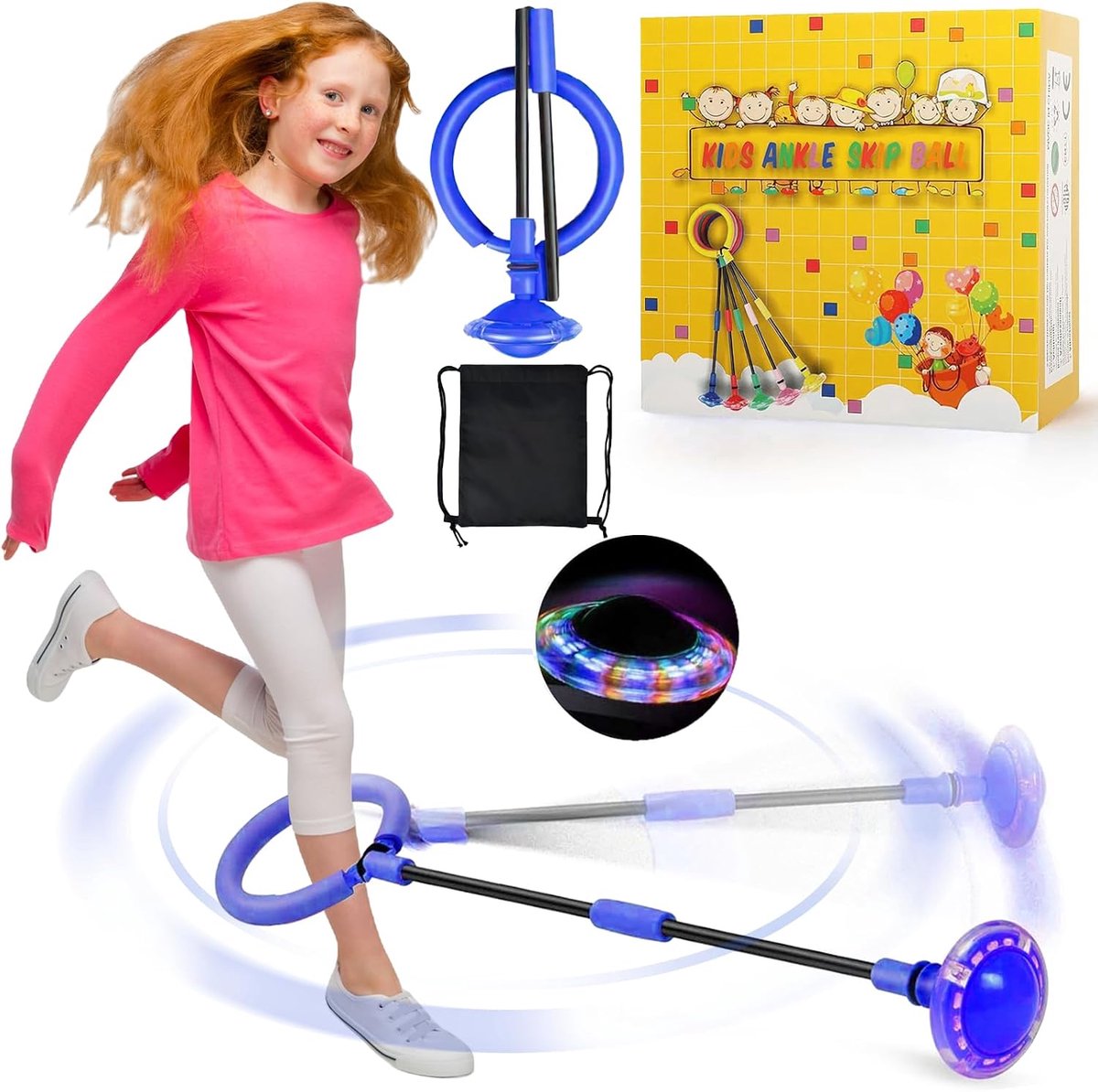 Chimoo Knipperende springring voor kinderen, opvouwbare enkelskip bal, sportspringbal met lichtwiel, paars, knipperende springbal, perfect cadeau voor meisjes van 6, 7, 8, 9 en 10 jaar