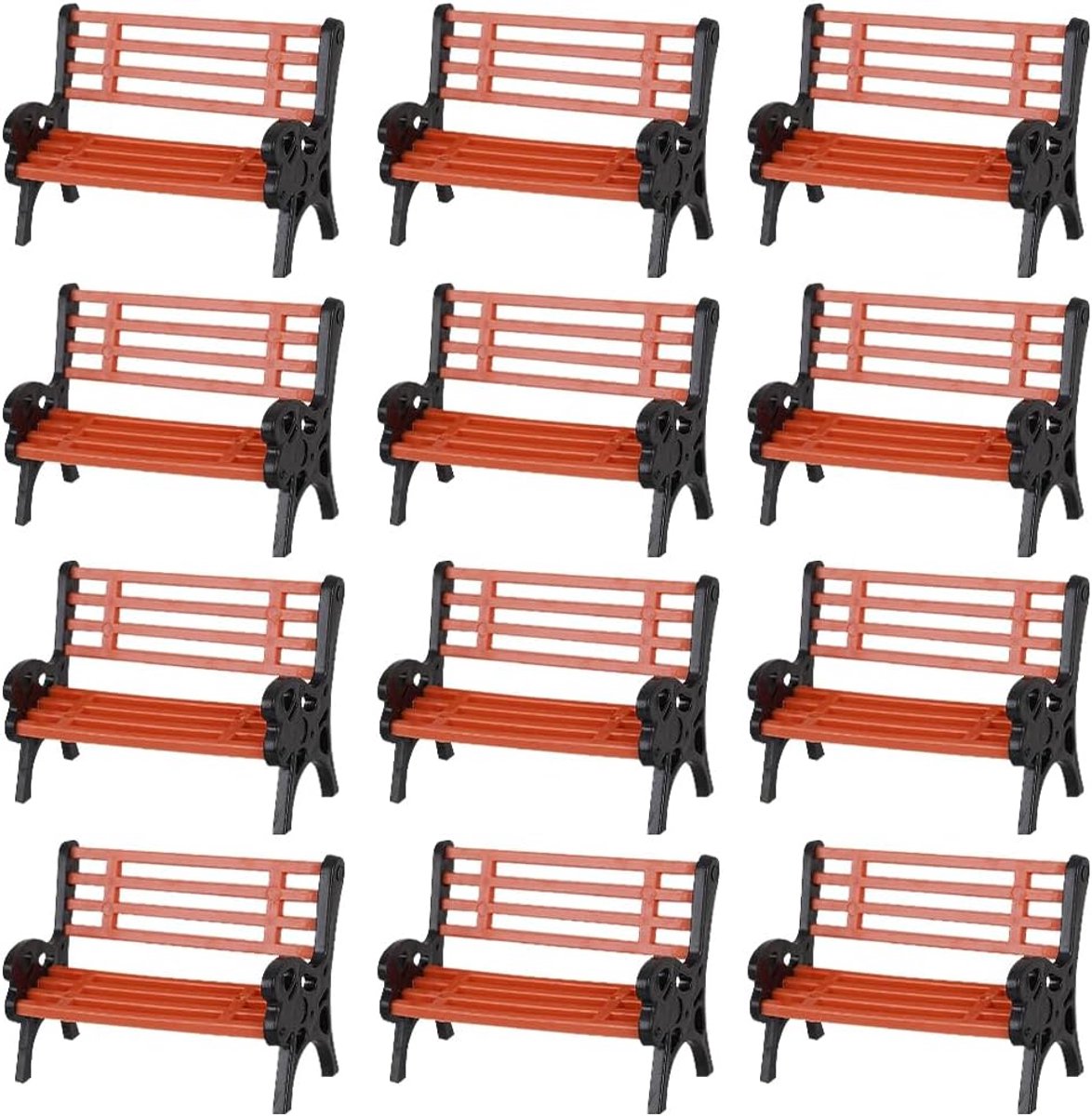 12 stuks parkbank, miniatuur tuinmeubelen, 1:75 parkbank, modelspoorbaan H0, poppenhuismeubels