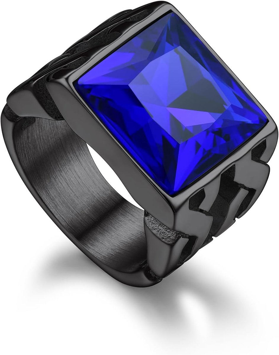 Ring zwart dames zegelring Viking roestvrij staal ringen heren maat 54 mm ring met steen 14 mm brede bandring blauwe statement ring accessoires Vikingsieraden voor verjaardag