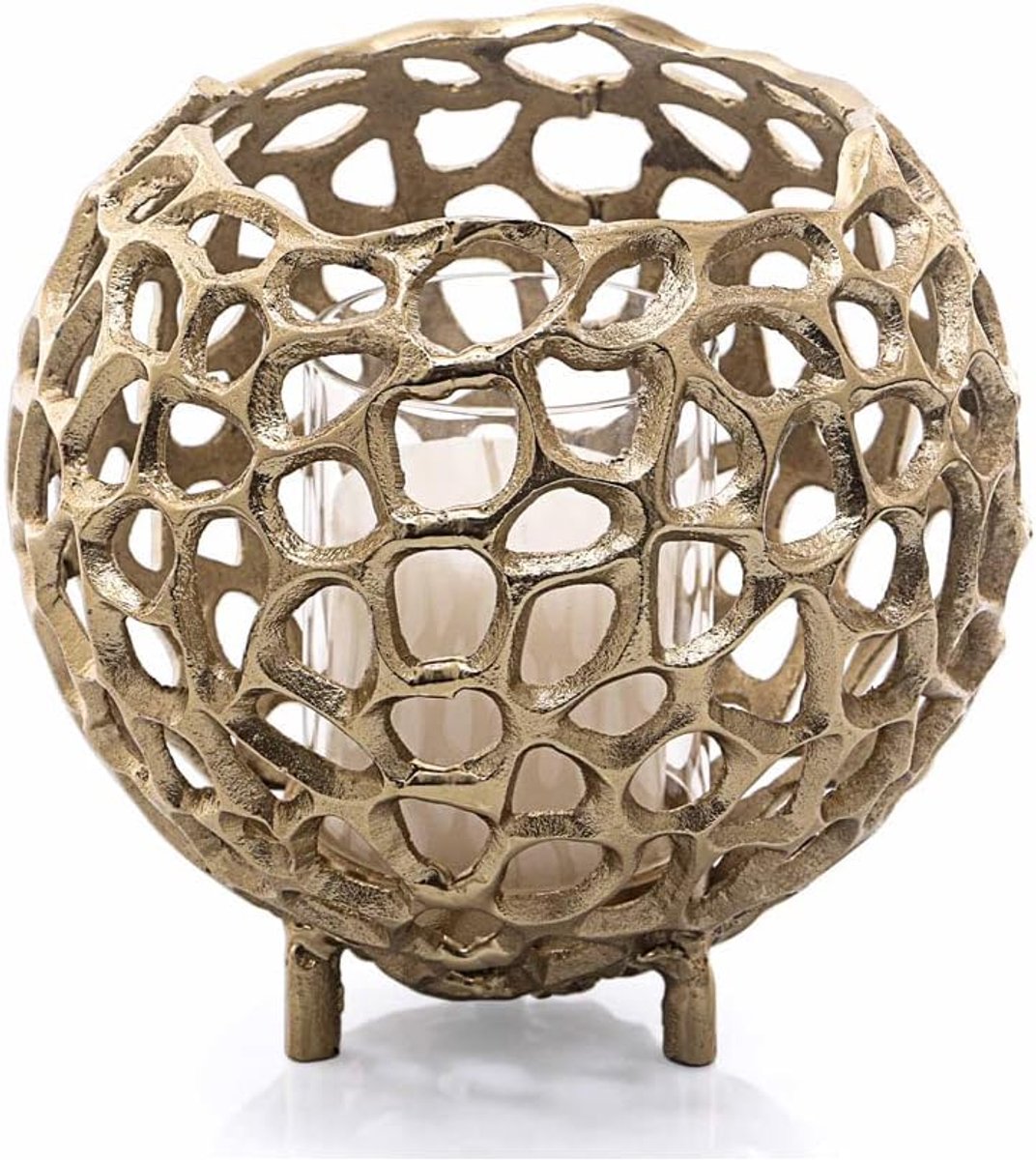 Metaal goud van aluminium 19 cm - theelichtjes, decoratieve lantaarn, kandelaar tafel decoratie, kandelaar