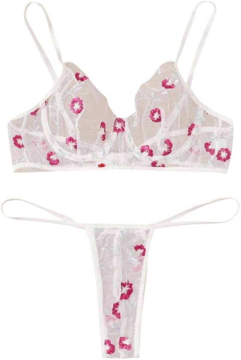 Lingerie & ondergoed 2 ST Sexy Lingerie Vrouwen Kant Borduurwerk Beha G-string Verleiding Ondergoed Transparante Set Sex Erotische