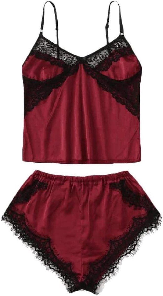 Lingerie & ondergoed Vrouwen Erotische Lingerie Kostuums Zijde Verleiding Perspectief Ondergoed Kanten Beha Nachtkleding Sexy Set-Red_XXL