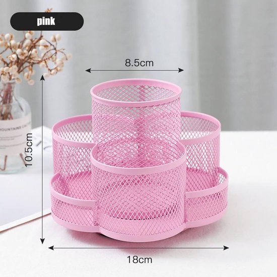360° rotatie multifunctionele pennenhouder, mesh desktopcaddy, roterende potloodhouder, hoge capaciteit, met antislip rubberen mat, 7 compartimenten, voor kantooropslag, kaptafel (zwart) — afbeelding 2