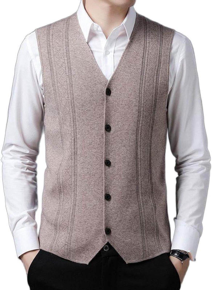 Vest Met V-Hals, Gebreid Vest, Herfst En Winter Klassiek Vest Trend Casual Effen Kleur Heren Kasjmier Gemengd Vest, Zakelijk Heren Gebreide Trui Vest Tanktops, Camel, S