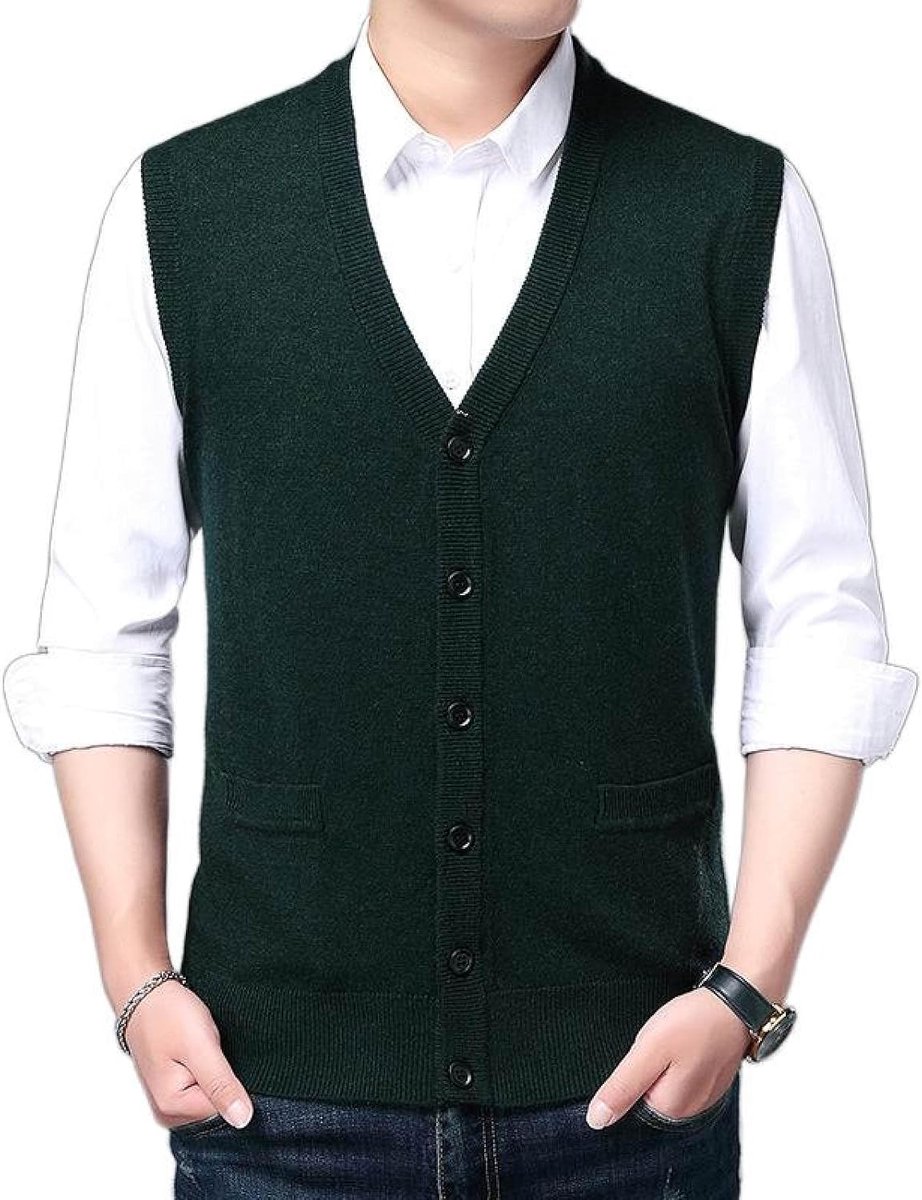 Vest Voor Heren, Jeugdmode Gebreid Vest Voor Heren Bovenkleding Casual Trendy Trui, Klassiek Zakelijk Heren Breigoed Gebreid Vest Trui Vest Tanktops, Legergroen, S