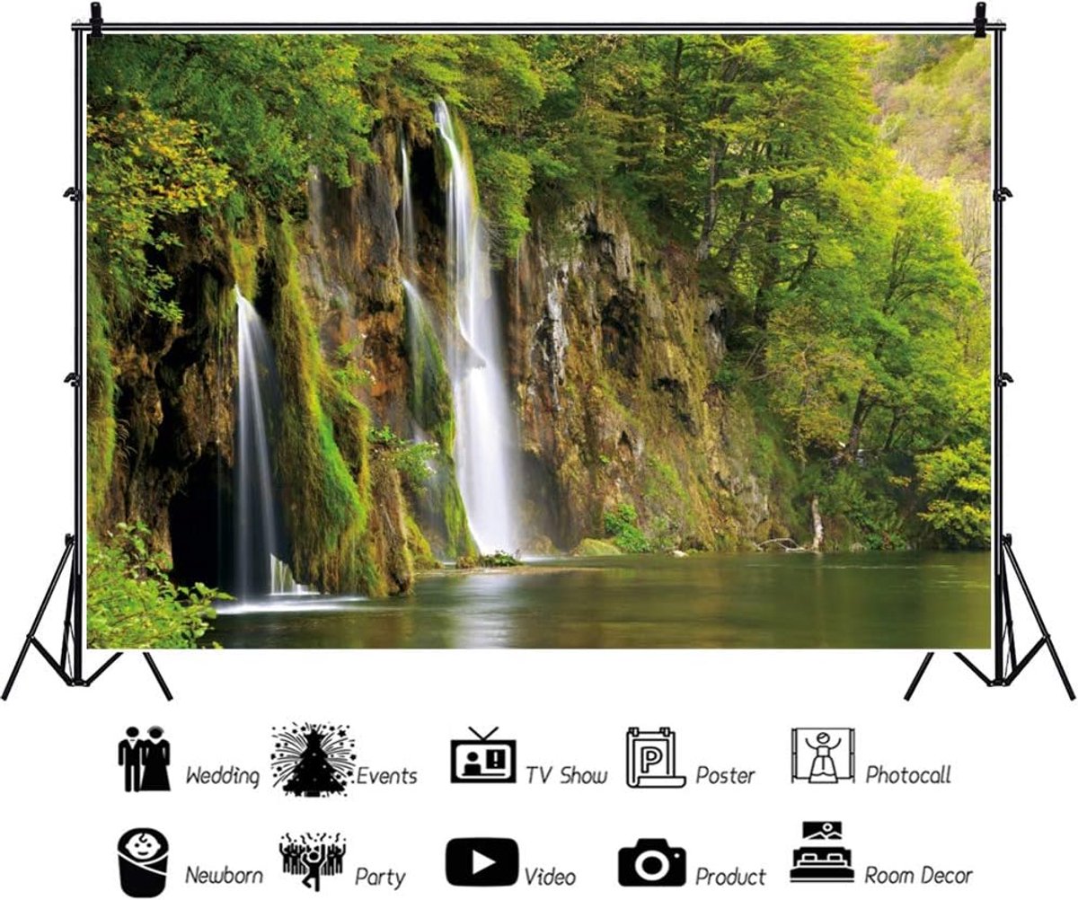 6x4ft Lente Waterval Polyester Achtergrond Natuurlijke Majestueuze Landschap Rivier Lake Mountain Bos Achtergrond Reizen Vakantie Volwassen Baby Familie Portret Fotocabine Schieten Studio