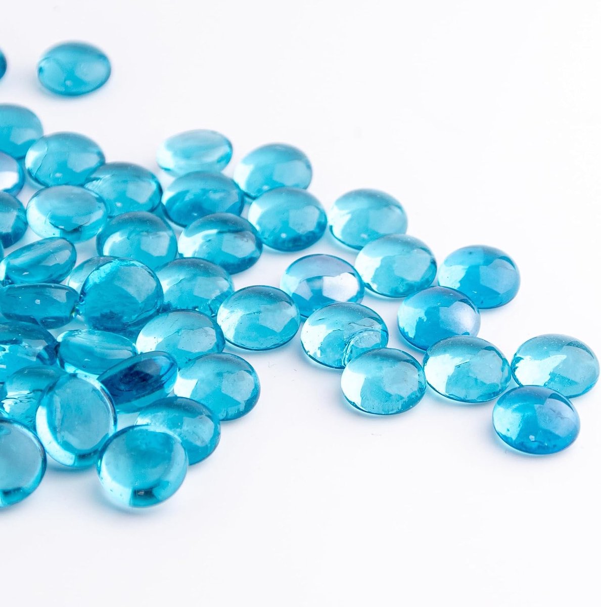 50 STKS Mini Glas Gems, Zeeblauw Mancala Stenen Platte Bodem Marmeren Kralen voor Home Decoratieve Kunst Craft Vaas Filler (0.5 "~ 0.7")