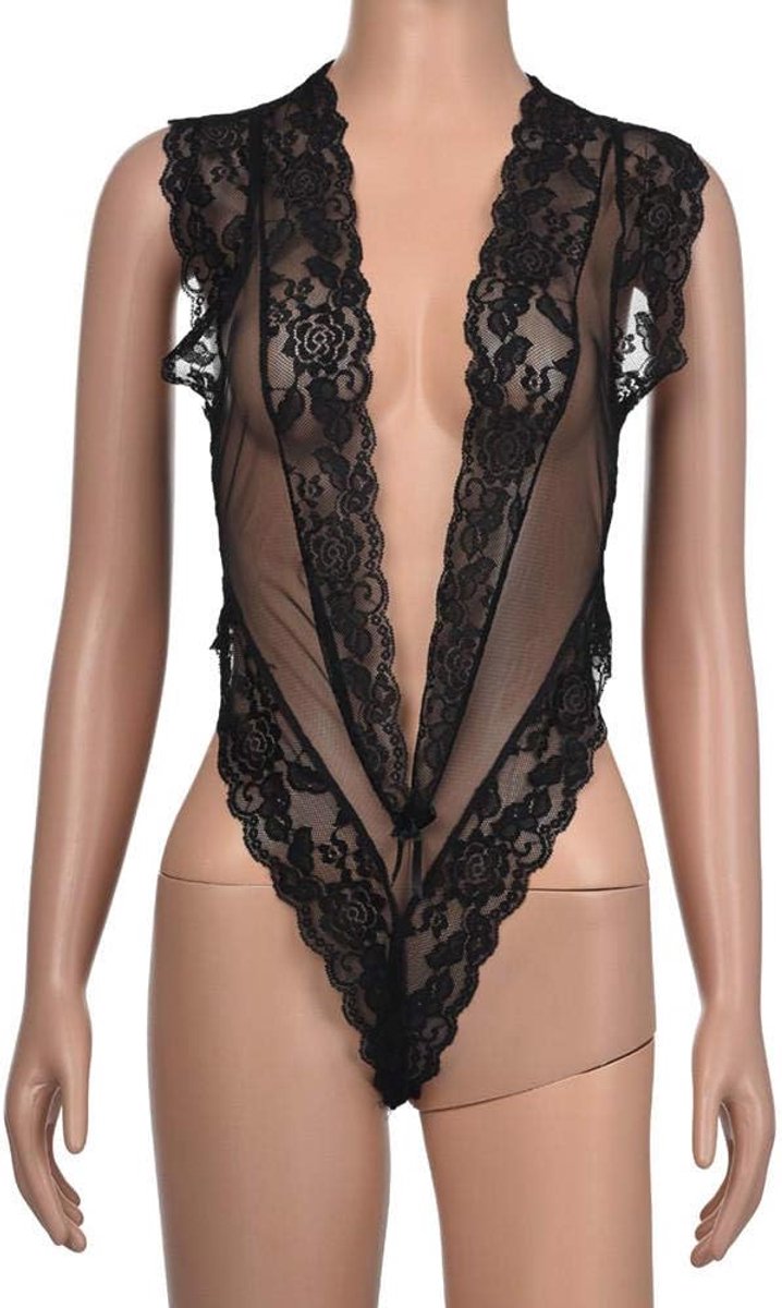 Babydolls, nachtjaponnen & negligés dames Erotische Lingerie Hollow Out Lace Deep V Ondergoed Dames Nachtkleding Kostuum Doorzichtig