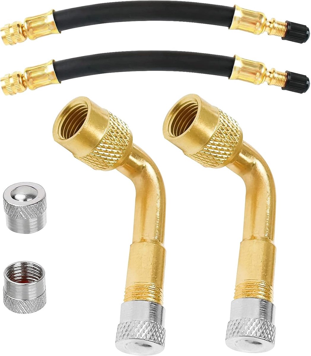 Bandventielverlenging, adapter, 90 graden ventielverlenging en 180 mm flexibele rubberen bandenventielverlenging, koperen ventieladapter, hoek, ventielverlenging voor auto, motorfiets, fiets, scooter