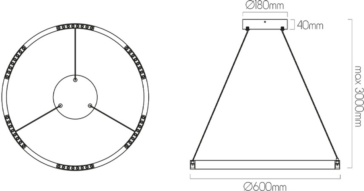 Bardot ronde hanglamp LED 41W 3000K 820 lumen Ø600mm mat zwart, dimbaar