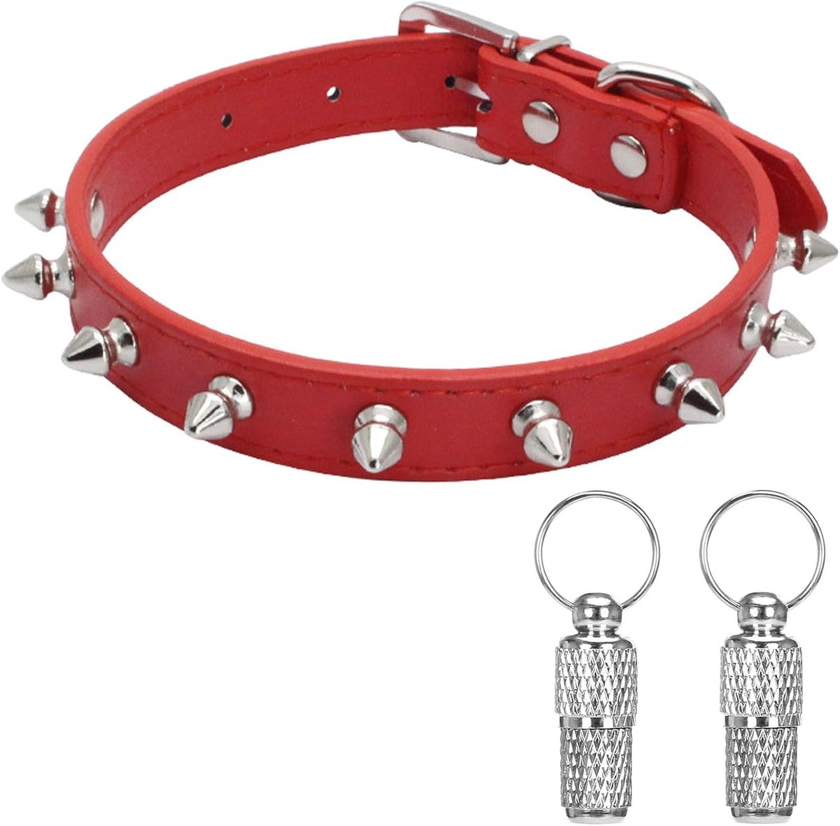 Hondenhalsband van leer, klinknagels, hondenhalsband, hondenhalsband, kleine honden, geschikt voor kleine, middelgrote en grote honden en katten, rood, M