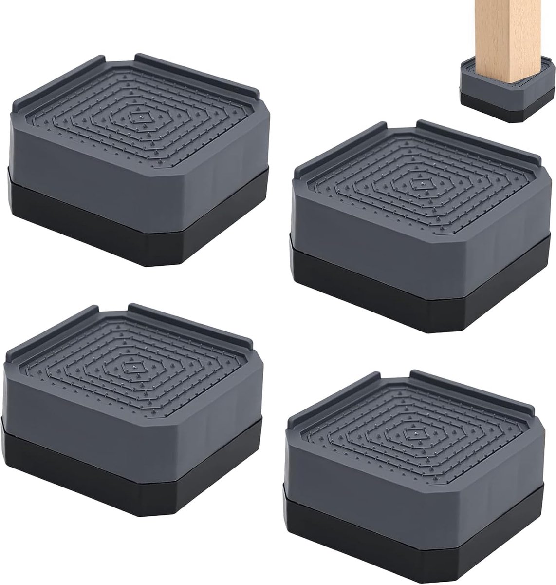 4 stuks, 4 cm, in hoogte verstelbaar, bedverhoging, tafel, verhoging voor bank, bureau, bank, tafel, boekenkast, zwart/vierkant
