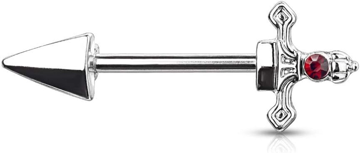 Rode kristallen dolk borst piercing tepelpiercing chirurgisch staal zilver goud zwart staaf 1,6/14 mm