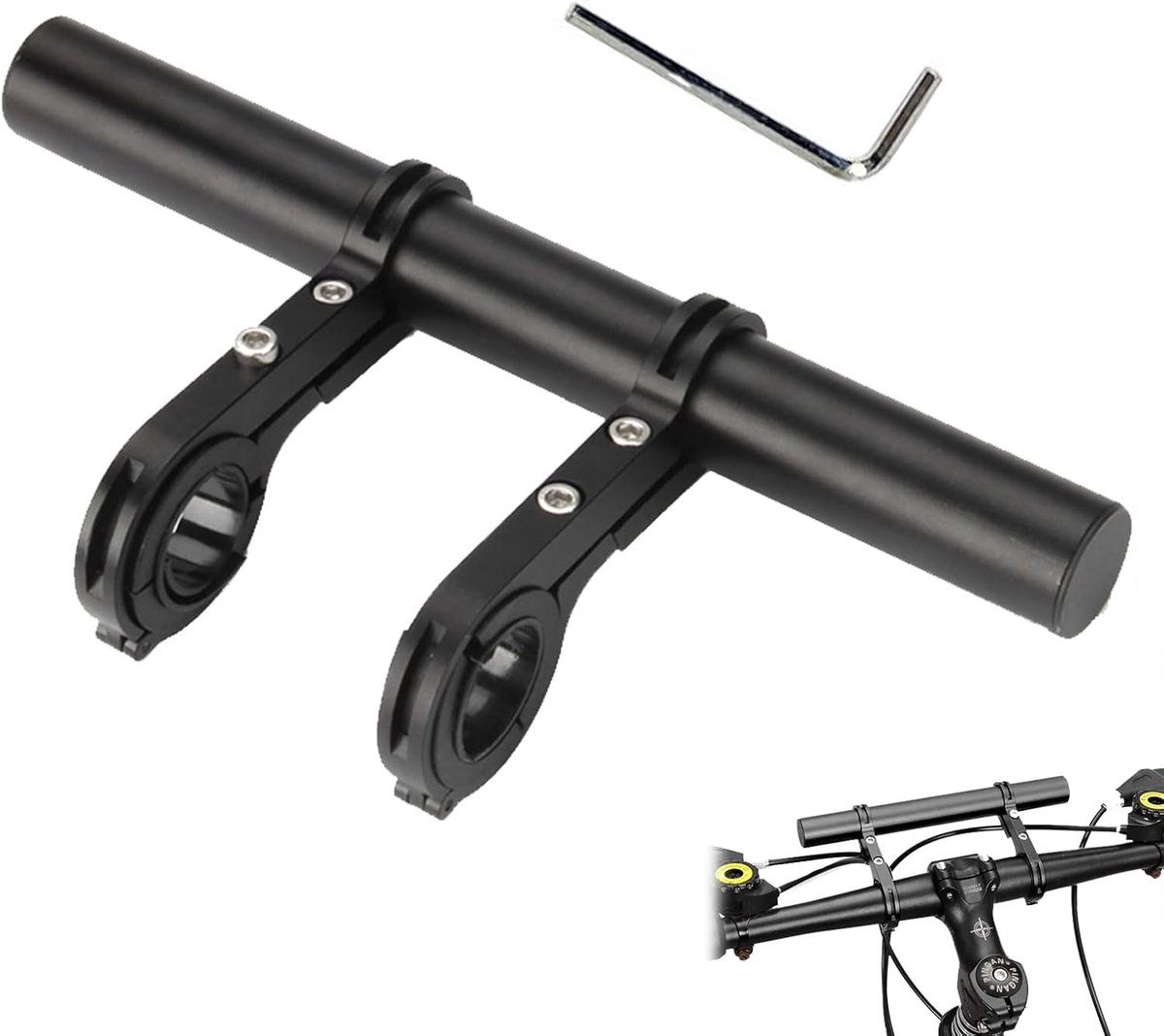 Fietsstuur Houder Stuurverlenging Dubbele Staaf Fietsstuur Extender Dubbele Clip Stuur Extender Met Schroevendraaier Voor Zaklamp, Mountainbike, Snelheidsmeter (zwart, 20 Cm)