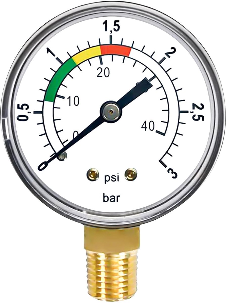 1/4 inch waterdrukmeter, zandfiltersysteem manometer, zwembaddruk, 0-3bar/psimeter, nauwkeurige waterdruk voor zwembad- en visvijvers