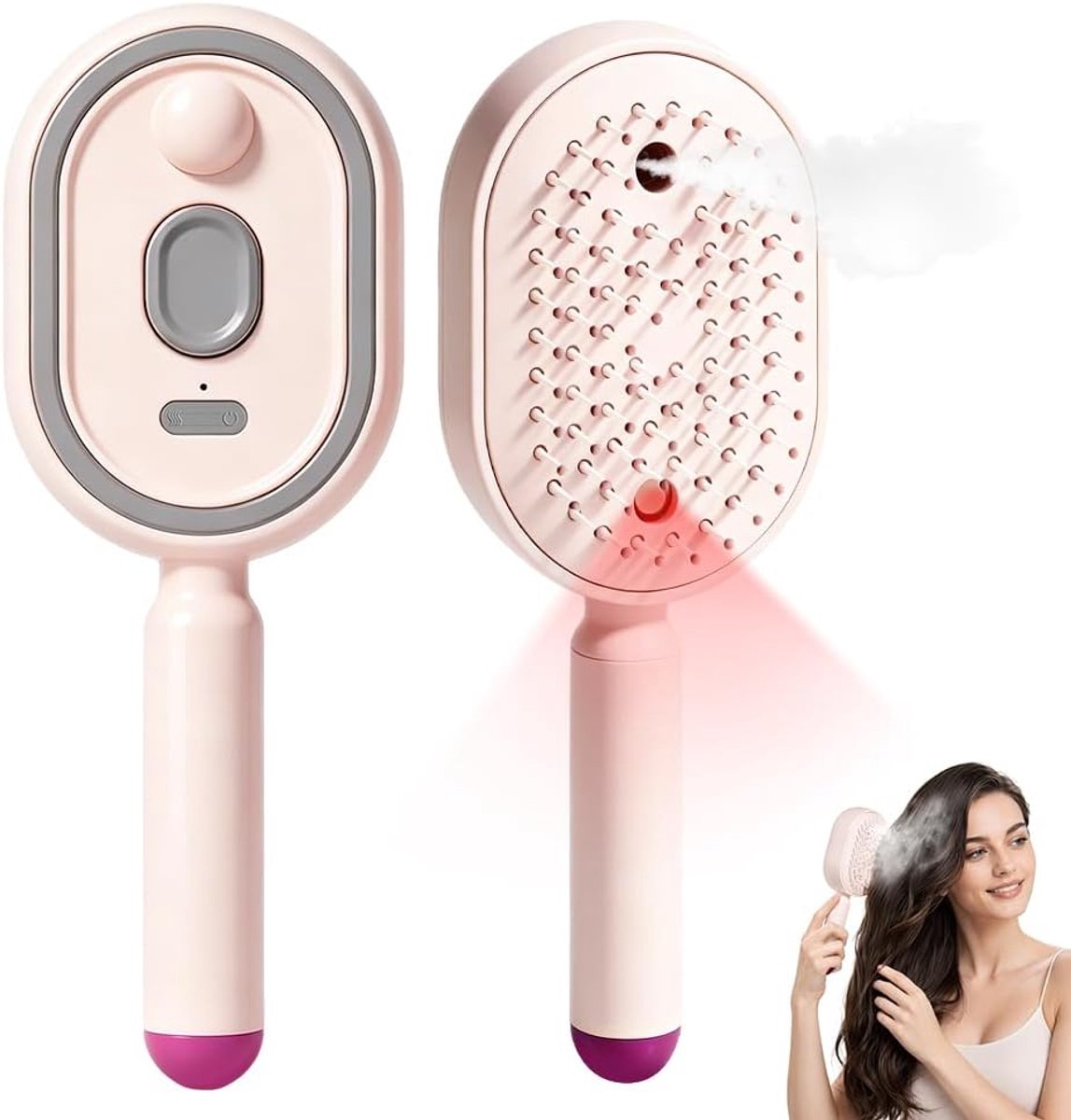 3-in-1 stoomborstel voor haar, elektrische massagekam, antistatische ontwarringskam met olie en maatbeker, draagbaar draadloos gereedschap voor het gladmaken