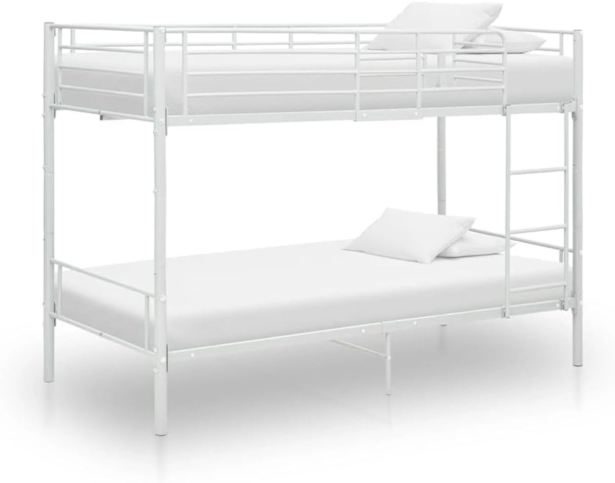 Stapelbed wit 90x200 cm met veiligheidsrails en klimladder voor kinderkamer of logeerkamer stevig en duurzaam design