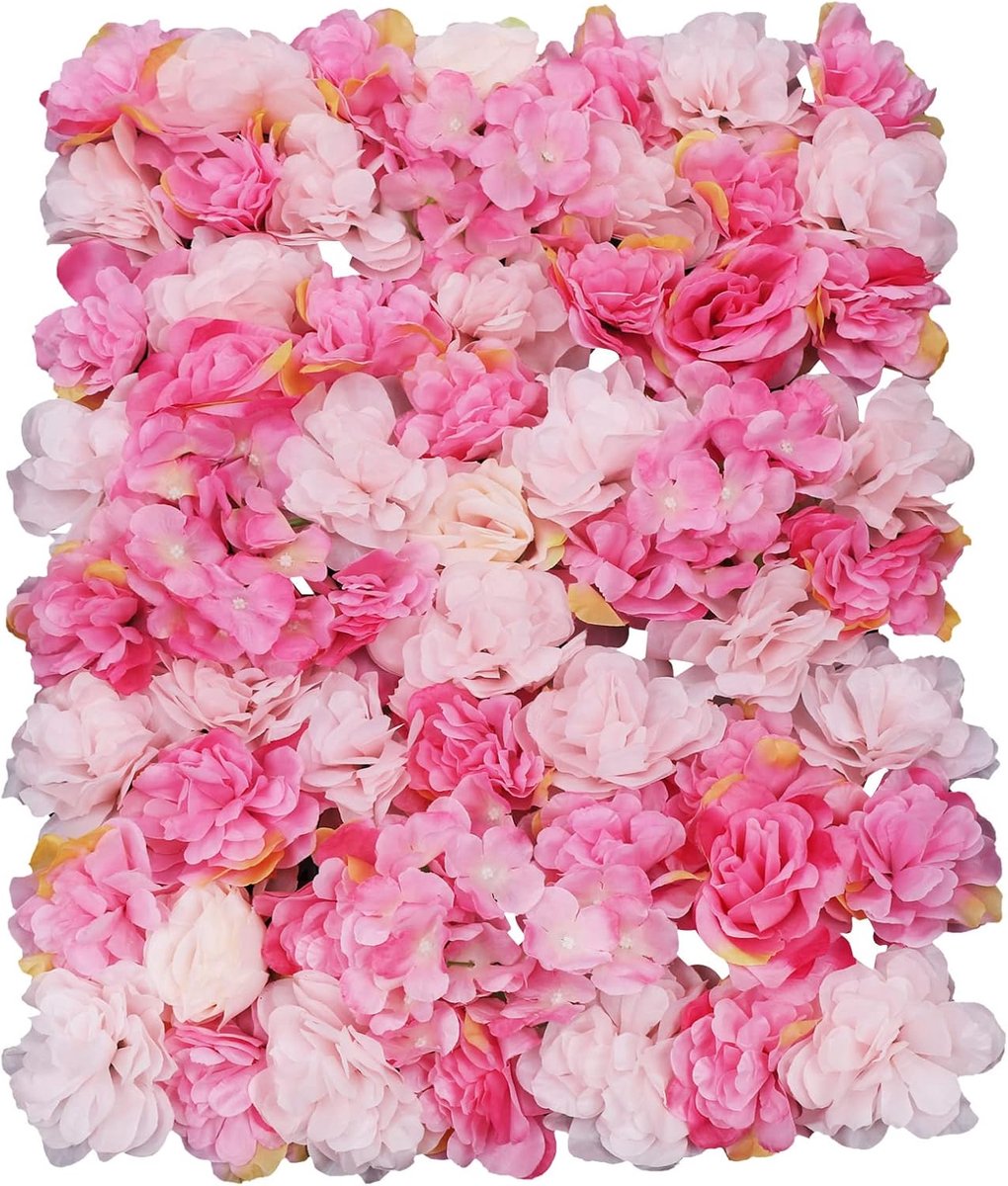 Kunstbloemenwand, rozenwand, 40 x 60 cm, bruiloft, straat, achtergrond, bloemenwand, bruiloft, kunstbloemen, paneel, decoratie voor bruiloft, tuin, woondecoratie (6 stuks donkerroze)