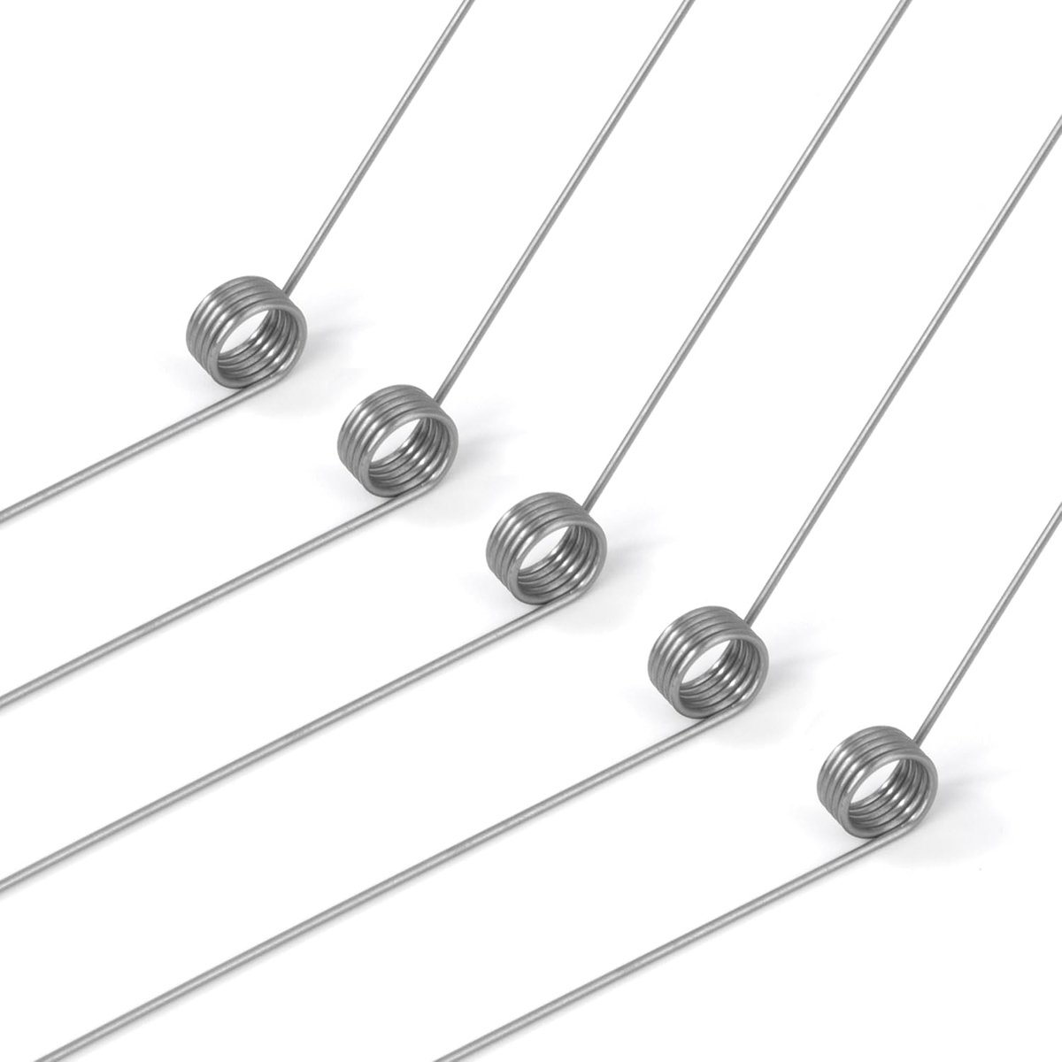 10 stuks roestvrijstalen draaiveren, draaddiameter 0,6 mm, binnendiameter 5 mm, armlengte 50 mm, hoek 135 graden, 5 omwentelingen, links draaibaar, 0,6 x 5 x 50 mm