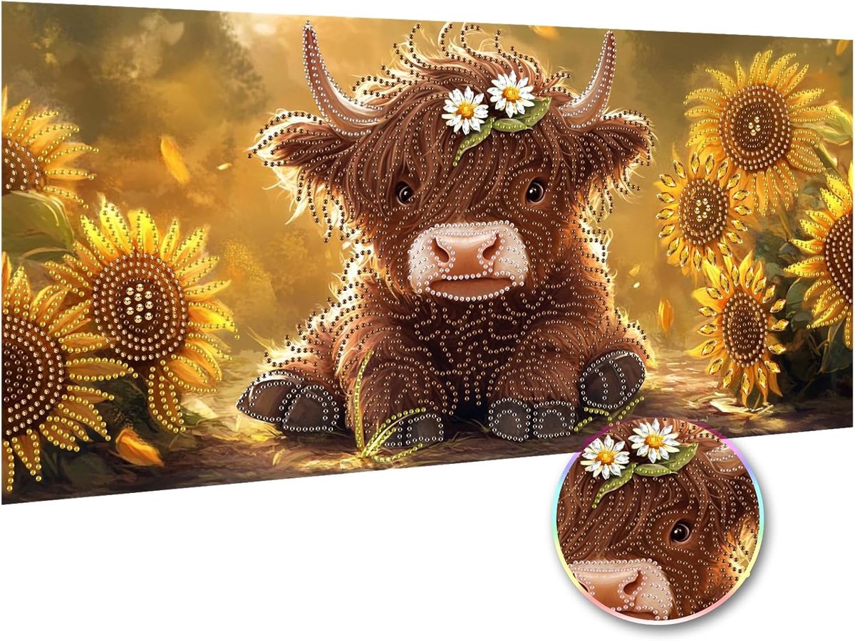 Grote diamantschilderset voor volwassenen, zonnebloem, koe, dieren, bloemen, diamanten, doe-het-zelf, speciale vorm, diamant, kristal, diamant, kantoor, thuis, wanddecoratie, schilderij, 30 x