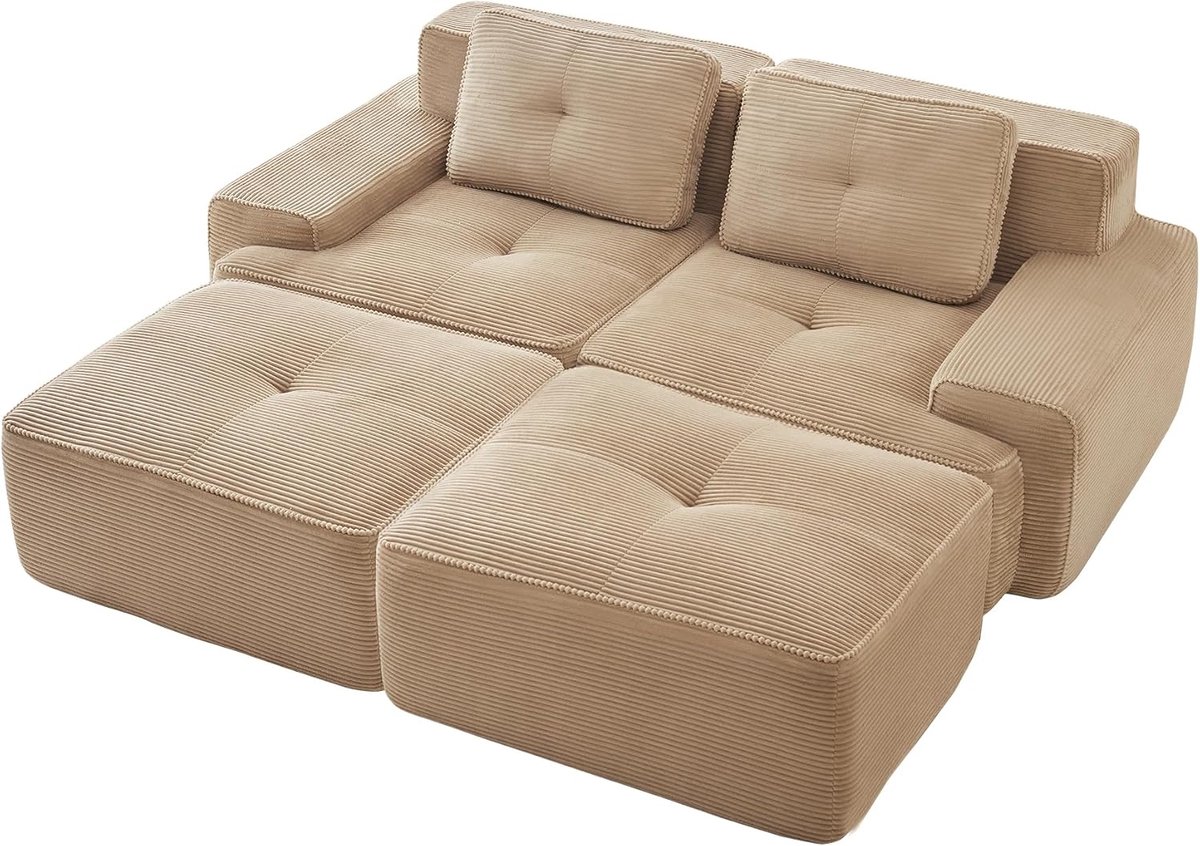 Bank voor woonkamer, frameloze modulaire bank, vrij te combineren, premium pluche Loveseat bank zonder montage, extra diep zitvlak, beige, 2-zits + 2 (beige, 2S + 2)