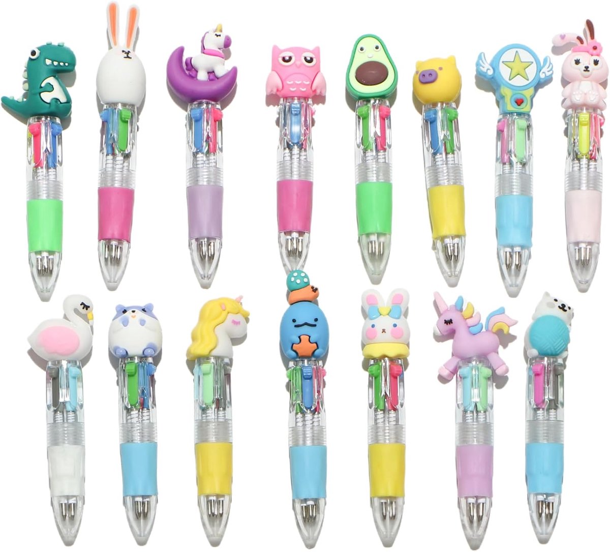15 stuks meerkleurige stiften set 4 kleuren, Kawaii pennen kinderen cadeau party pennen verjaardag kinderen