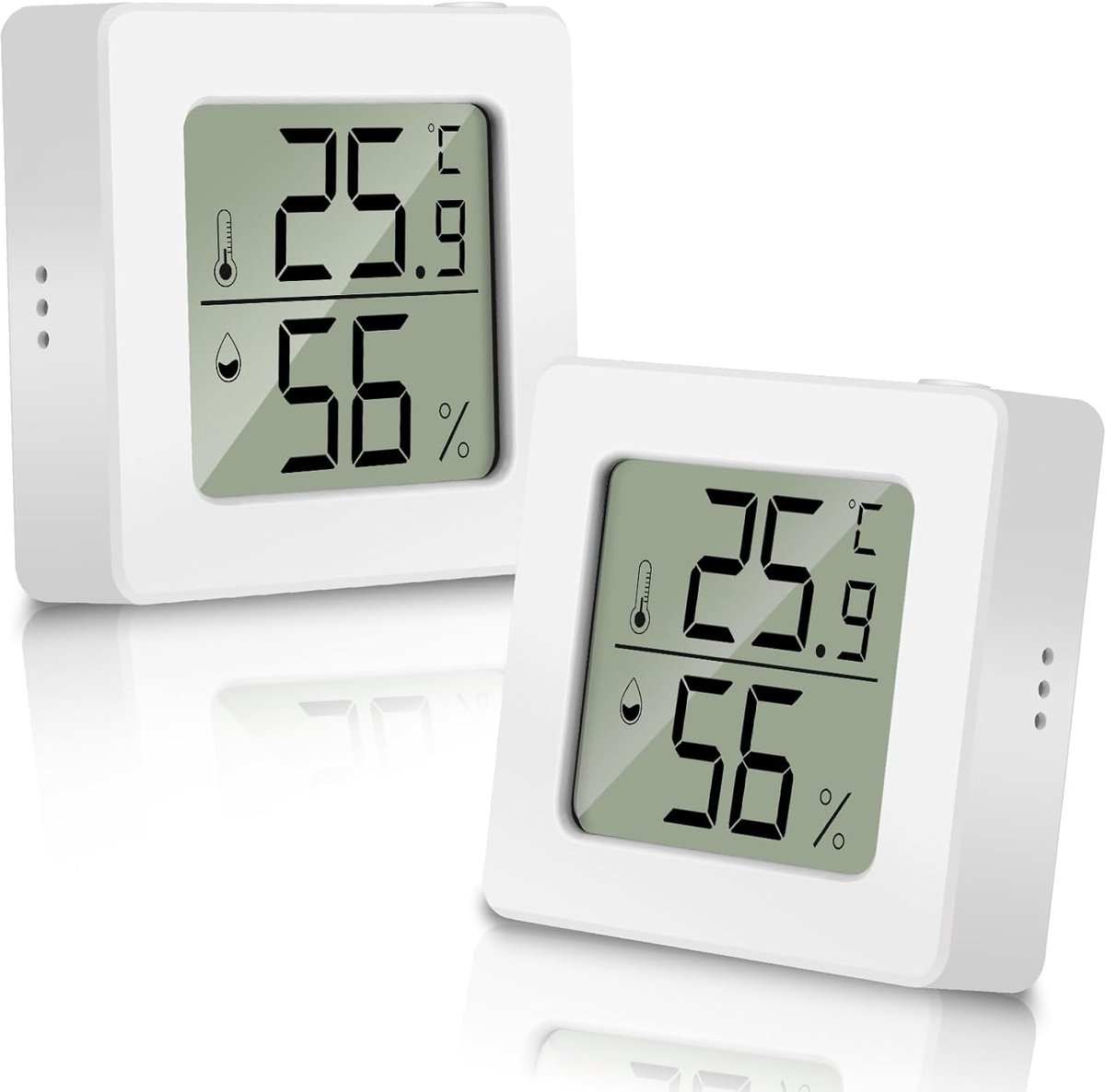 Elzle Hygrometer, digitale lcd-thermometer, mini-kamerthermometer met comfortniveau, temperatuur- en vochtigheidsbewaking, binnenthermometer voor broeikassen, huis en kantoor, 2 stuks