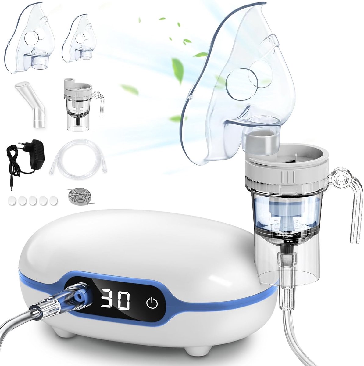 Elektrische inhalators Compressor Vernevelaar voor Volwassenen en Kinderen, Draagbaar Stil Inhalatieapparaat voor verkoudheid of astma met extra accessoires en lange buis Gezinsgebruik