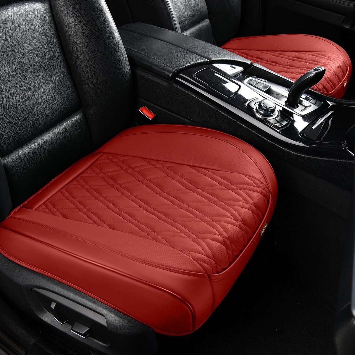 Luxe kunstleer autostoelhoes voorste deel bescherming zitkussen zonder rugleuning - anti-slip bescherming rondom, geschikt voor de meeste personenauto's/voertuigen (2 stuks, wijn)