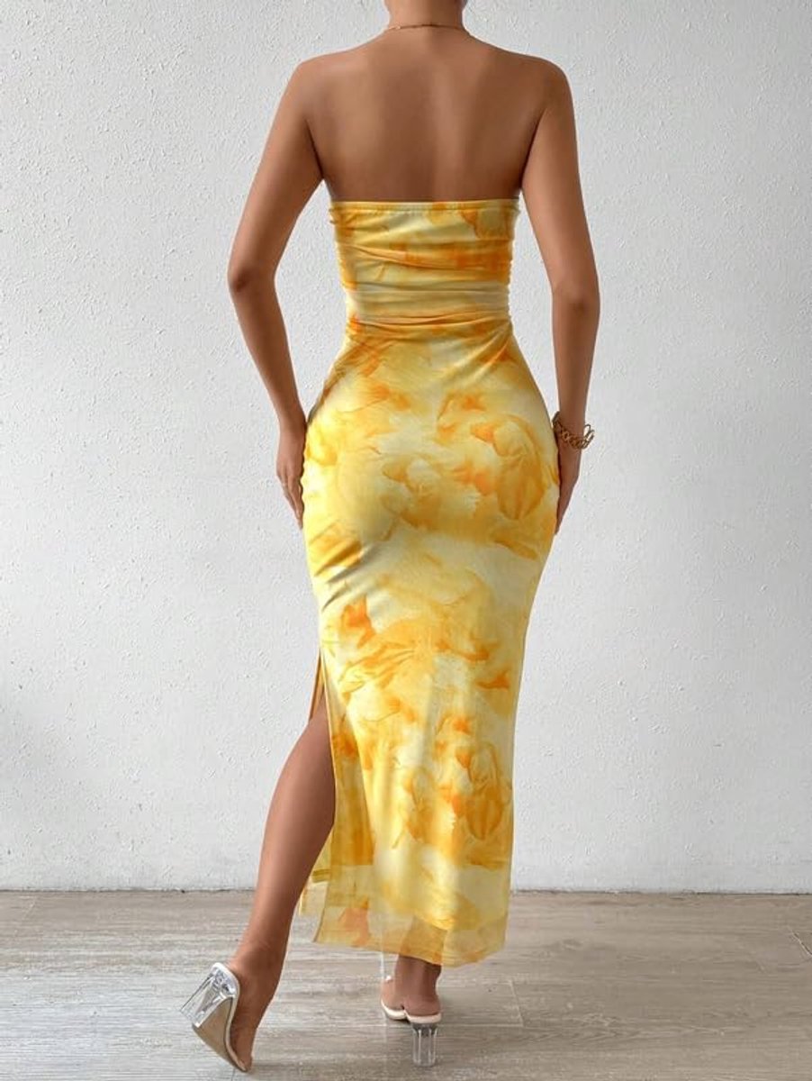 Buisjurk voor dames, sexy, strak, maxi-jurk, elegante bloemenprint, mesh-zomerjurk, mouwloos, lange jurk, figuurbenadrukkende partyjurk, kokerjurk, etui-jurk, cocktailjurk, bruiloftsgast