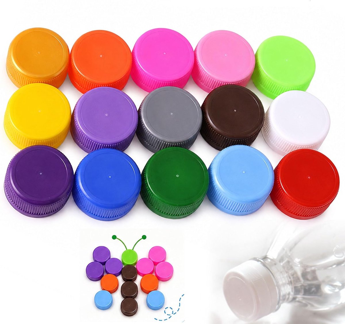 100 stuks flessensluitingen, gekleurde kunststof flessensluitingen, PE Tappis kunststof fles, voor waterfles, fantasie, creatief handwerk, geschenken (16 kleuren)