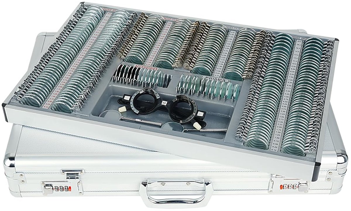 Optische 266 Stuks Proeflensset Metalen Rand Aluminium Koffer Verstelbare Oogtest Proefmontuurringen Brillen