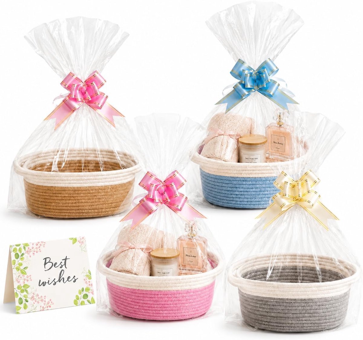 4 stuks geschenkmanden leeg met handgrepen, 30 x 20 x 12 cm