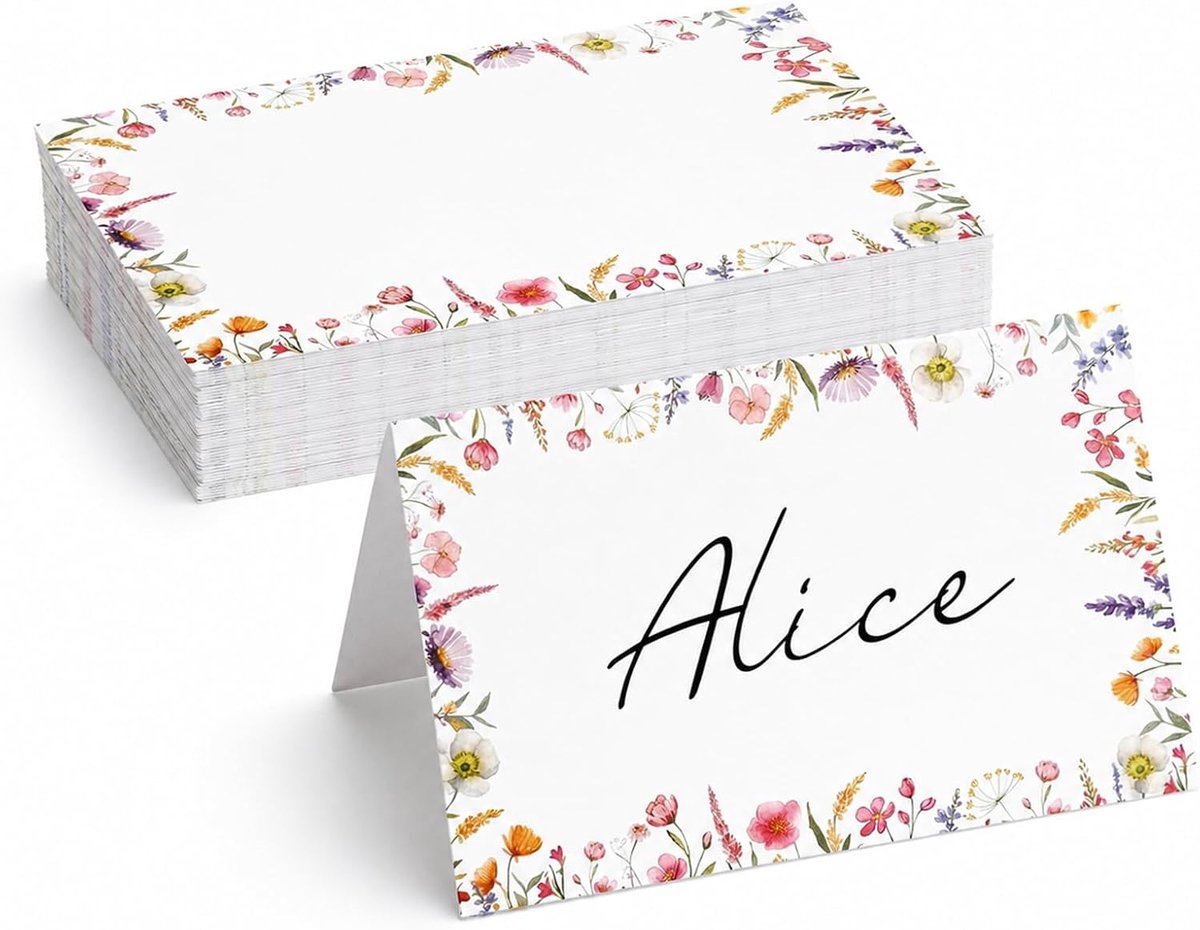 50 stuks witte tafelkaarten met bloemenpatroon, voor ceremonies, personaliseerbaar, voor bruiloft, communie, feest, hoogwaardig papier, elegant en prachtig