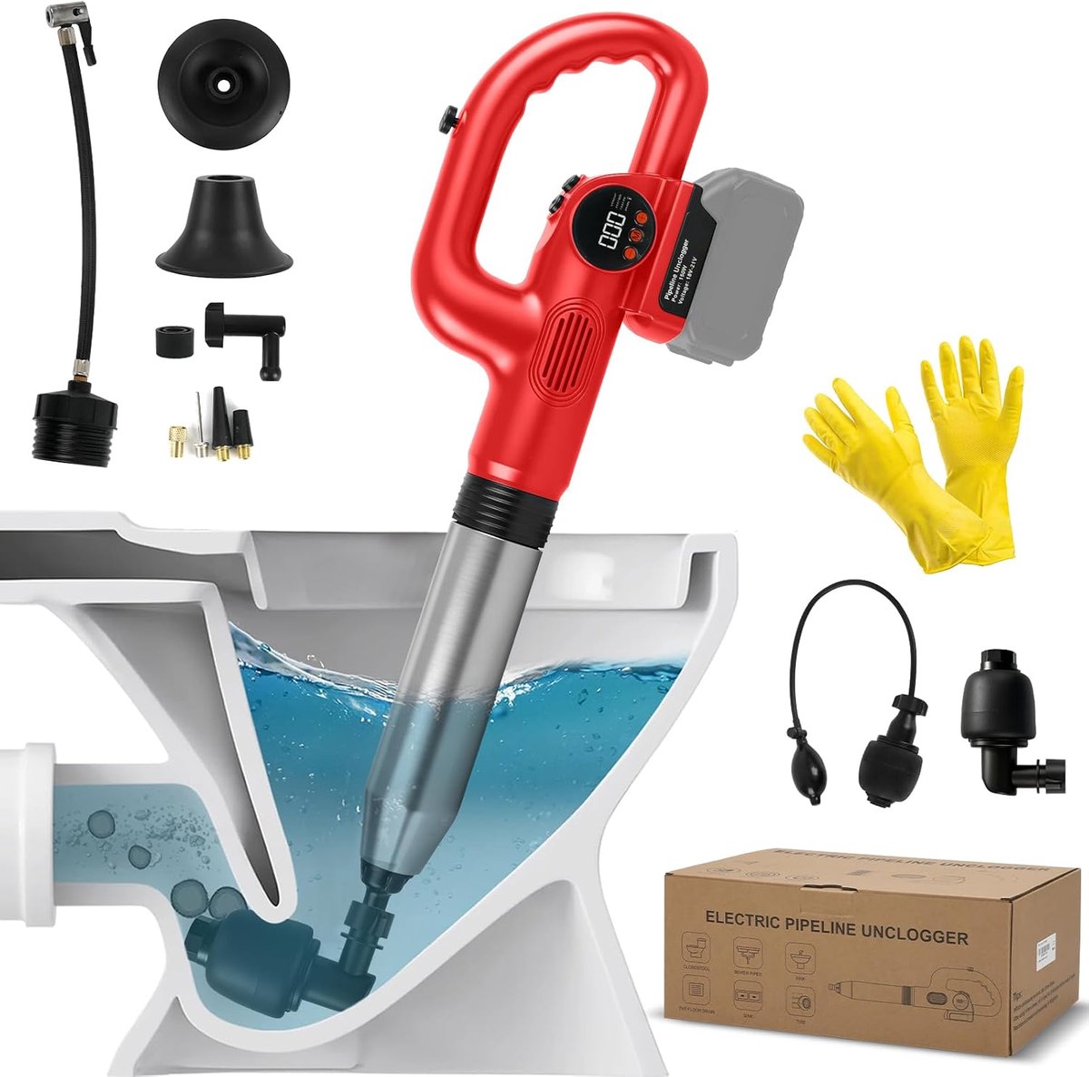 Draadloze Afvoer Vacuüm Cleaner - 120W Elektrische Toiletontstopper - Max 8 Bar Druk - ShopVlot