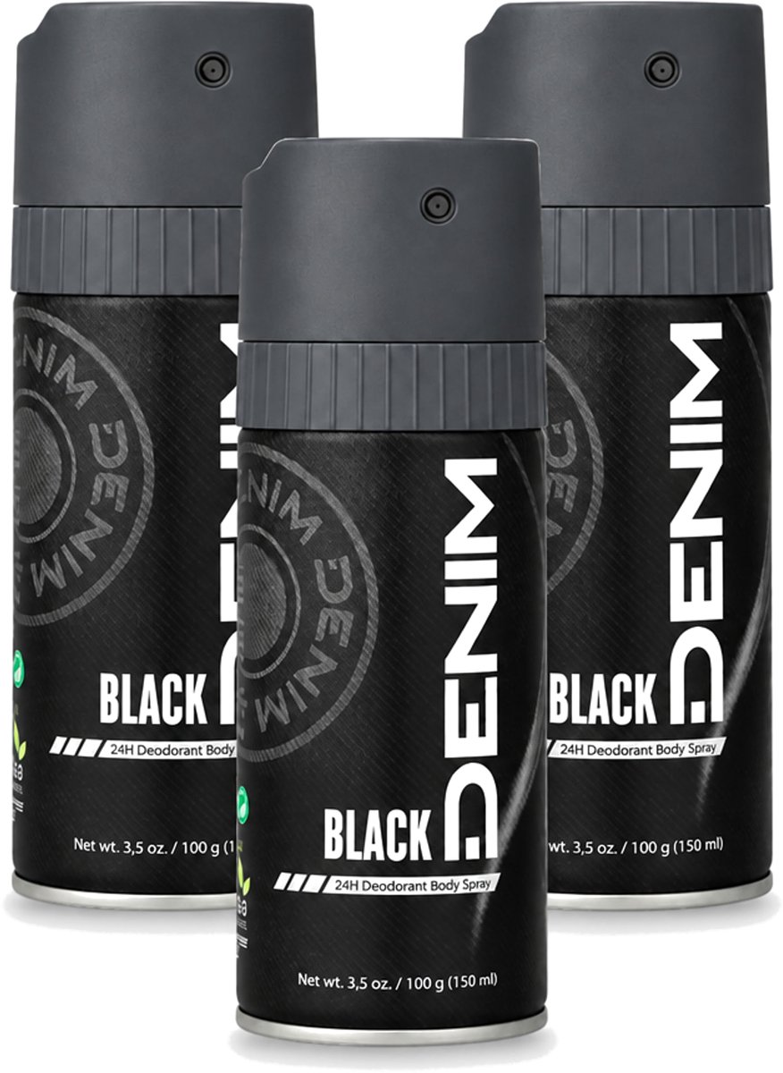 3 x Denim - Deodorant Aerosol - Black Geur - Voor Mannen - 150 ml - Bulkverpakking - 3 stuks
