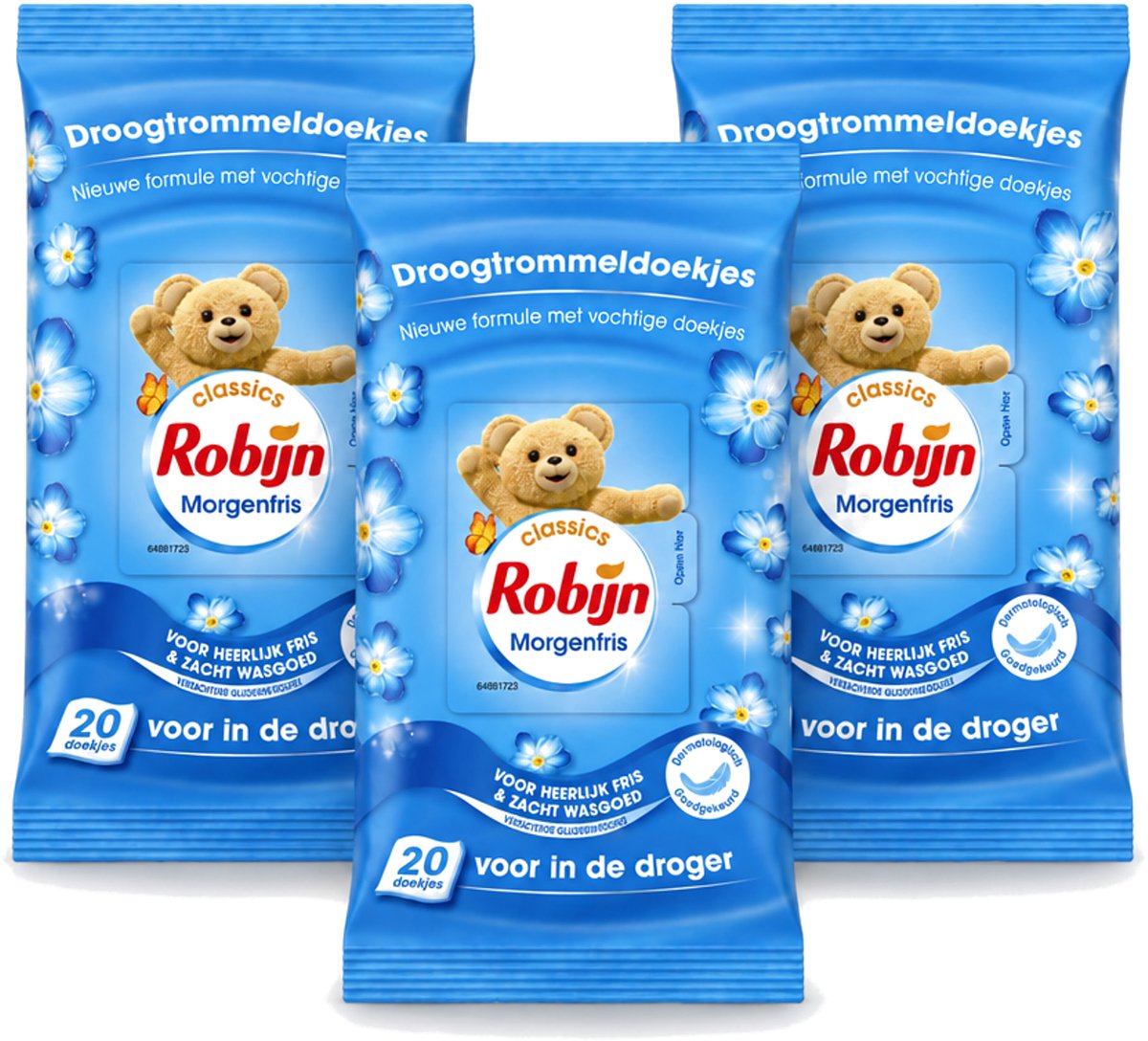 3 x Robijn – Droogtrommeldoekjes – Morgenfris - 20 Doekjes - Voordeelverpakking - 3 stuks